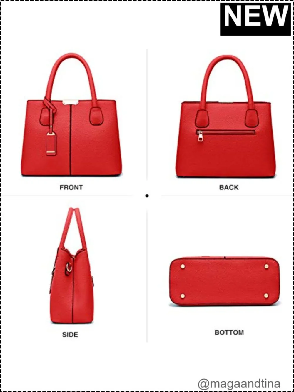 Women's Satchel Tote PU Leather Crossbody Bag with Gold-Tone Hardware